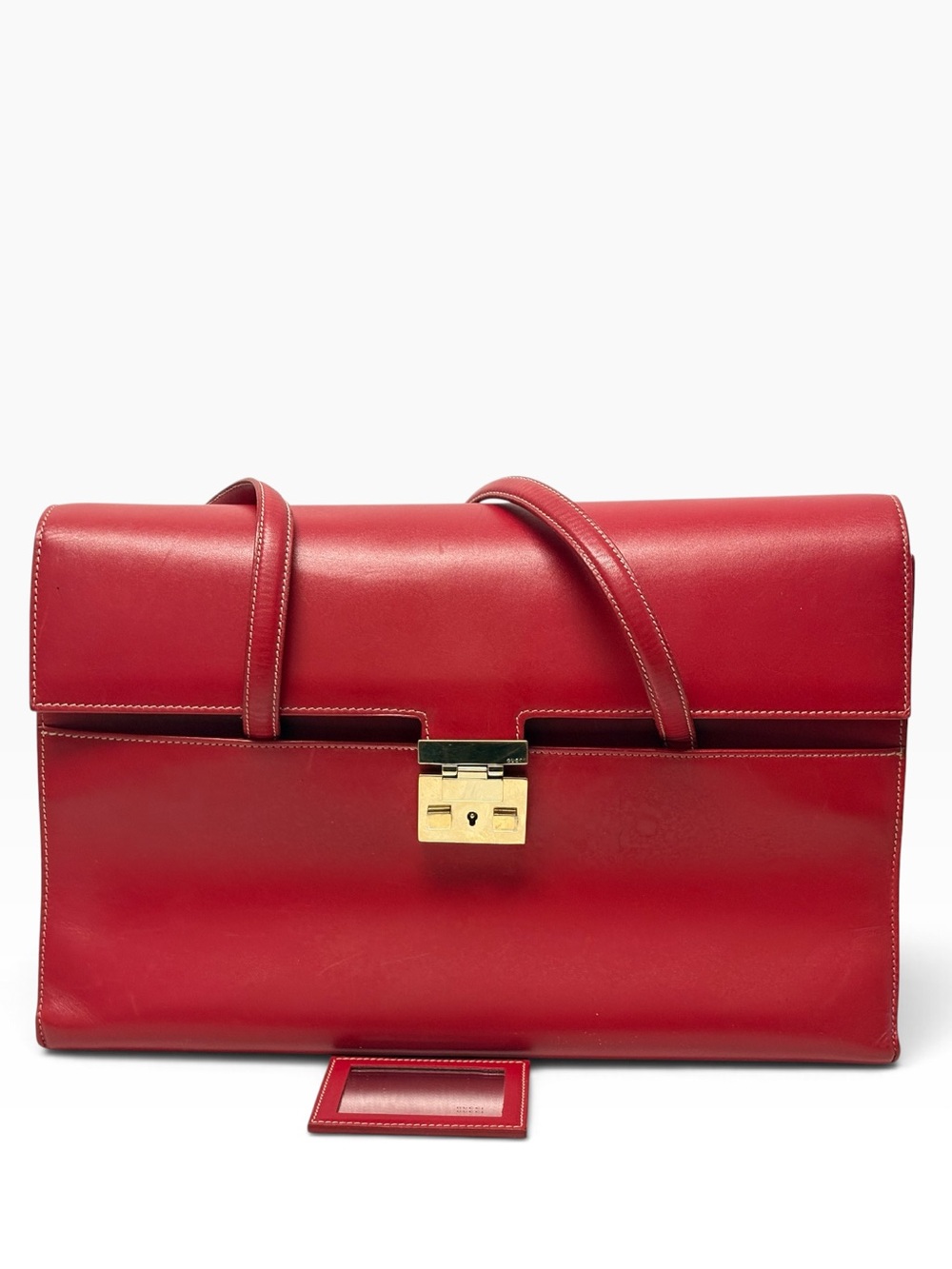 Gucci. Vintage Tom Ford Era. Lady Lock Red Leather Shoulder Bag w/ Mirror